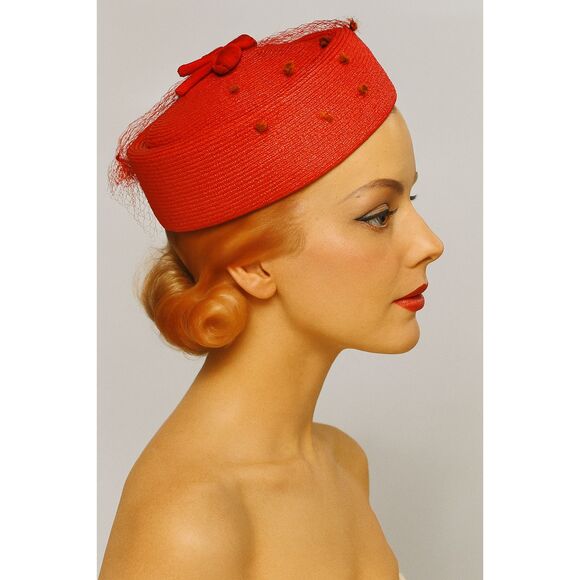 1960s Vintage Lipstick Red Pillbox Hat - Picture 1 of 6